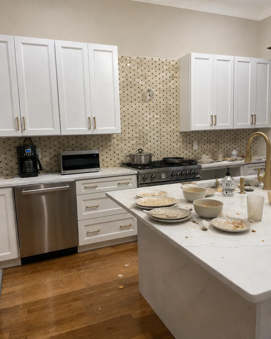 Kitchen counter before and after High Cleaning Core service