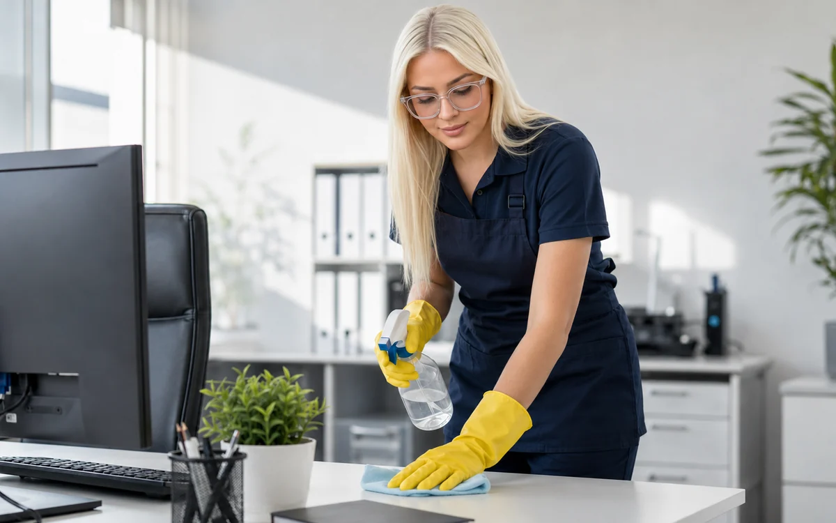High Cleaning Core professional cleaning a bright office desk